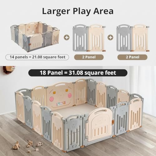 Image of Uanlauo Baby Playpen, 2 Panel Foldable Play Yard for Toddlers, Easy Assemble Safety Baby Fence, Play Pens for Babies and Toddlers,Babies Fence Play Yards