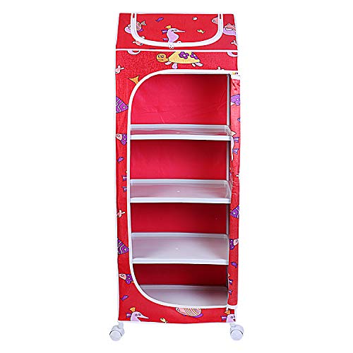Image of Little One's | 5 Plastic Shelves Baby Foldable Wardrobe (Made in India), Unbreakable Material, (Steel Structure) | Aquatic Red | H5 /FR