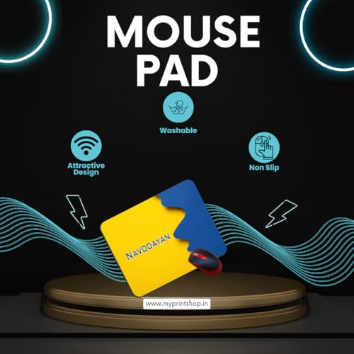 Image of inchNAVODAYAN Premium Mouse Pad - Non-Slip Rubber Base, Smooth Surface, Durable Desk Mat for Laptop & PC (Blue & Yellow Design) inch