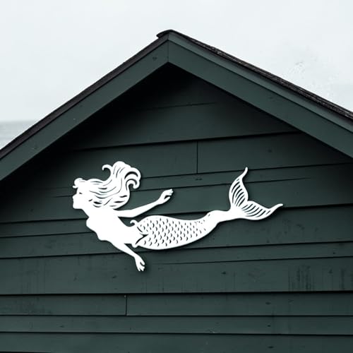 JennyGems Outdoor Mermaid Wall Art Weatherproof PVC Mermaid Decoration for Beach House, Fence, Porch, Pool Area, Handmade Coastal Wall Decor Indoor Outdoor 4 Foot