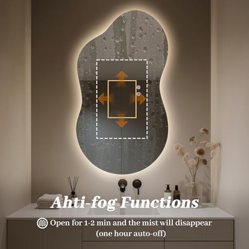 Image of WallBeyond 46 inchx26 inch Asymmetrical Bathroom Mirror with Lights, Irregular LED Backlit Vanity Mirror for Modern Master Bathroom, Dimmable Anti-Fog Mirror, Horizontal /Vertical Mount
