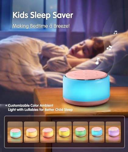 Image of FamiSym Portable Sound Machine for Babies Kids Sleeping - Rechargeable, 7 Colors Night Light, 34 Soothing Sounds, Baby Sleep Soother, Lullaby White Noise Machine, Shush, Baby Shower, Registry Gift