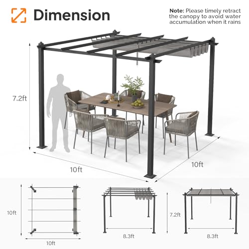 VINGLI-10x-10-Outdoor-Pergola-Retractable-Aluminum-Pergola-Canopy-with-Adjustable-Roof-Patio-Pergola-for-Deck-Porch-Garden-Yard-Gray VINGLI 10x 10 Outdoor Pergola Retractable Aluminum Pergola Canopy with Adjustable Roof Patio Pergola for Deck Porch Garden Yard Gray