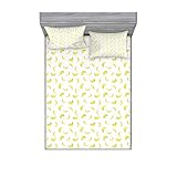 Ambesonne Banana Fitted Sheet & Pillow Sham Set, Graphic Illustration of Tropical Fruit Ripe and Healthy Exotic Food, Decorative Printed 3 Piece Bedding Decor Set, Full, Pale Green Yellow