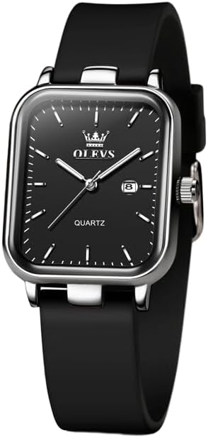 OLEVS Watch for Women Quartz Square Dial Analog Wristwatch Silicone Waterproof Classic Elegant Design Ideal Daily Wear Gift