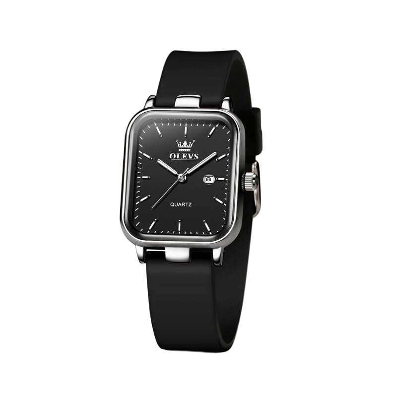 Image of OLEVS Watch for Women Quartz Square Dial Analog Wristwatch Silicone Waterproof Classic Elegant Design Ideal Daily Wear Gift