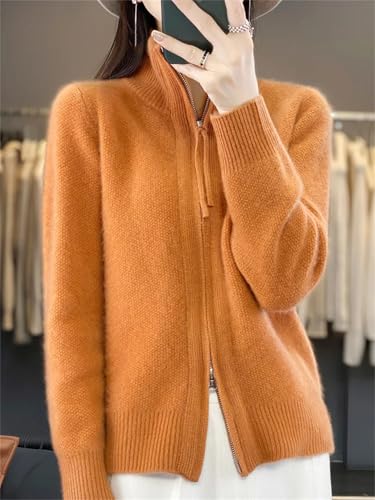Women’S Stand-Up Collar Full Zip Cardigan Thick Warm Merino Wool Knitted Sweater Long Sleeve Casual Outerwear Top3