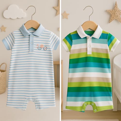 Image of TuddyBuddy 100% Cotton Romper /Jumpsuit /Bodysuit Set for Baby (Pack of 2 Playsuits)