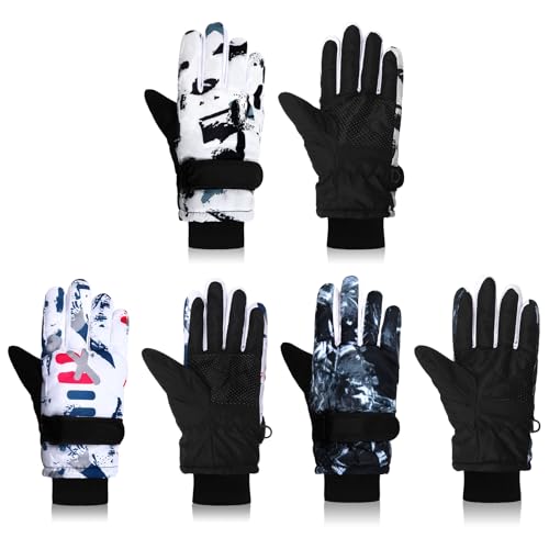 Image of Jansun 3 Pairs Kids Winter Gloves Warm Outdoor Windproof Adjustable Gloves Toddler Snowboard Gloves for Cold Weather Boy Girl Children