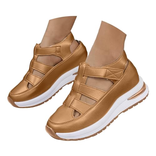 2025 New Women's Hollow Out Breathable Platform Wedge Sandals, Casual Stylish Roman Sandal, Stylish Leather Closed Toe Roman Shoes Adjustable Strap