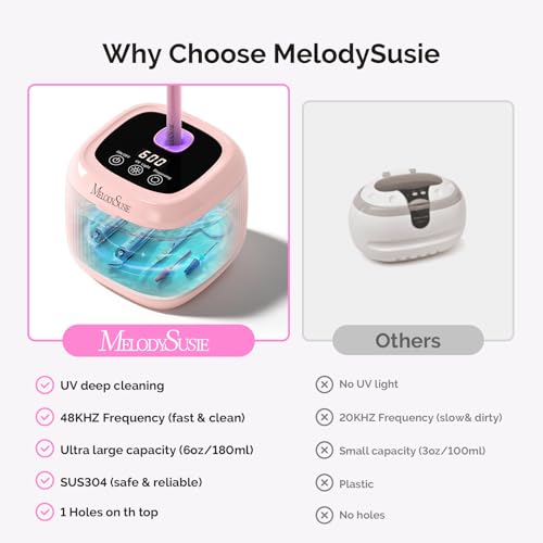 Image of MelodySusie 2 in 1 Nail Tool Cleaning Machine, 3 Timers Mode for Nail Drill Bits, Nail Art Brush, Nail Clipper, Jewelry Cleaning, Salon & Home Use, Pink,DL-160