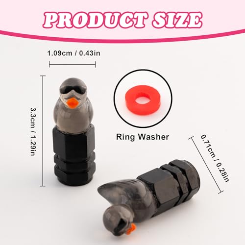 4Pcs Sunglasses Duck Tire Valve Stem Caps, Funny Decorative Covers for Wheels, Cute Car Accessories (Hexagon Black)