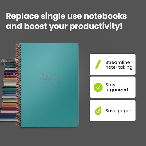 Image of Rocketbook Smart Reusable Notebook - Dot-Grid Eco-Friendly Notebook with 1 Pilot Frixion Pen & 1 Microfiber Cloth Included - Neptune Teal Cover, Executive Size (6 inch x 8.8 inch)