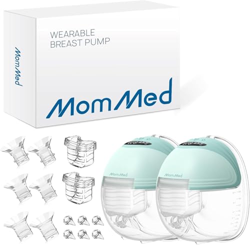 MOMMED Double Breast Pumps Hands Free with 3 Mode & 12 Levels Rechargeable Leak-Proof Design Electric Breast Pumps 24 mm Wearable Breast Pumps Includes 17/19/21 mm Flange Inserts