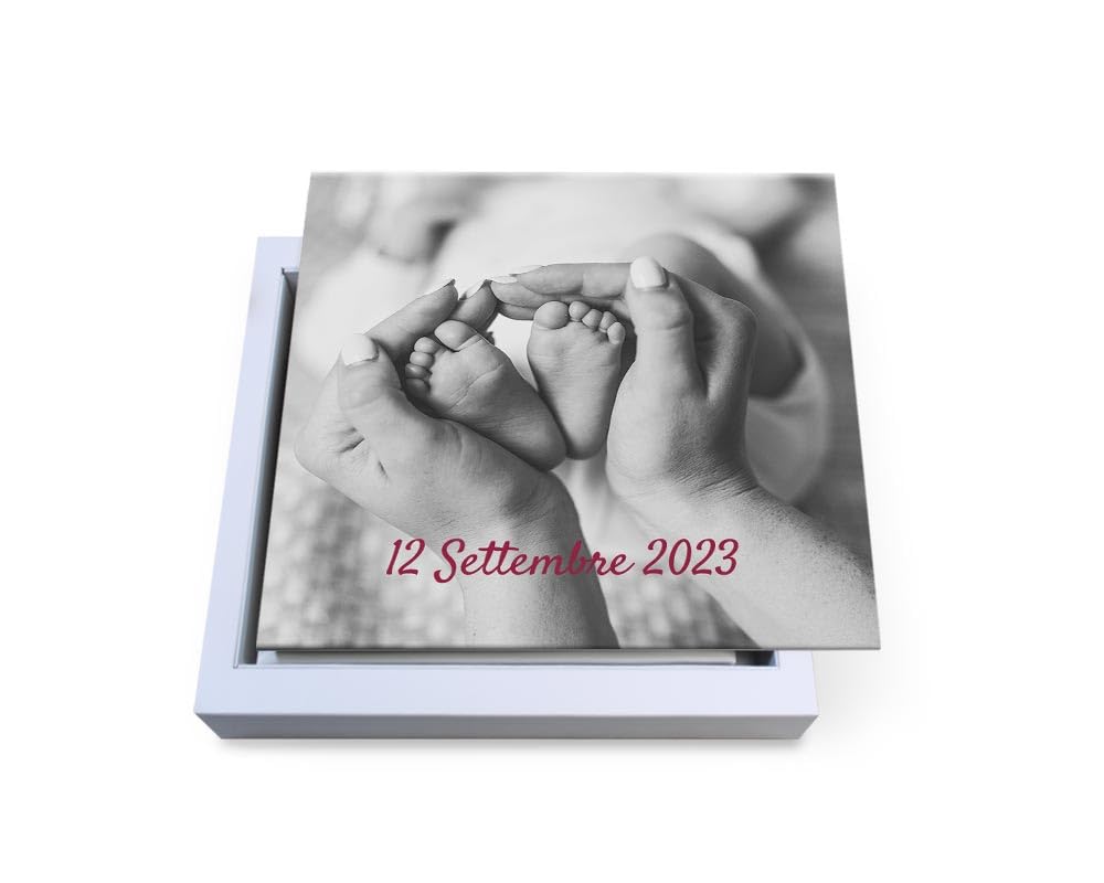 PHOTOCITY Scatola personalizzata nascita portaoggetti con foto con coperchio magnetico gold box per fotolibri professionali scatola professionale porta foto scatola dei ricordi (30x30)