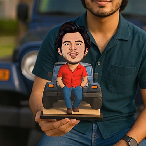 Image of Personalized Gift for Wife, Husband, Girlfriend, Boyfriend, Friends Character Caricature Photo Frame Unique Design Customized Gift for Friends & Family (Thar-Boy, 7 Inches)