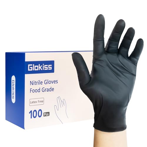 GLOKISS Guantes desechables de nitrilo, sin látex, guantes de limpieza de goma, 5 mm, aptos para alimentos, guantes de cocina, guantes de trabajo (100, talla M)