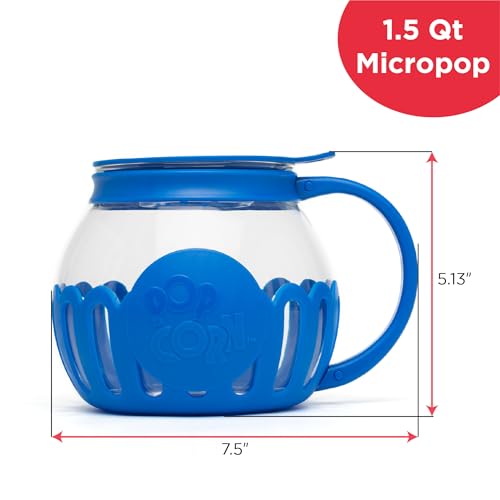 Ecolution Patented Micro-Pop Microwave Popcorn Popper with Temperature Safe Glass, 3-in-1 Lid Measures Kernels and Melts Butter, Made Without BPA, Dishwasher Safe, 1.5-Quart, Blue by Ecolution - Image 6