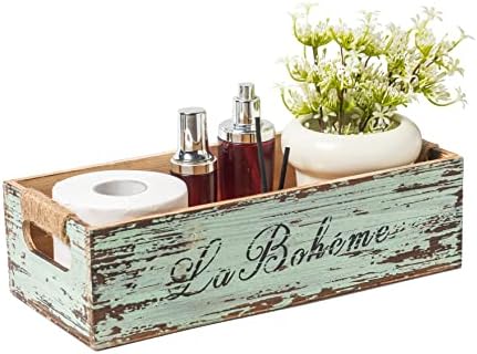 TIMRIS Farmhouse Distressed Wooden Storage Box, Rustic Bathroom Decor Box, Decorative Toilet Tank Basket Nice Butt, Vintage Countertop Organizer Box with Handles (Distressed Green)