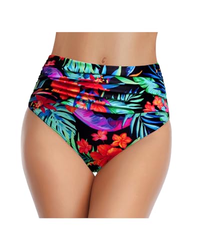 Image of Tempt Me Women's High Waisted Bikini Bottom Tummy Control Ruched Bathing Suit Swim Bottom