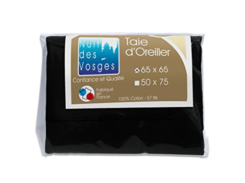 Nuit des Vosges 2106527 Cotoval Taie d'Oreiller Uni Coton Noir 65 x 65 cm