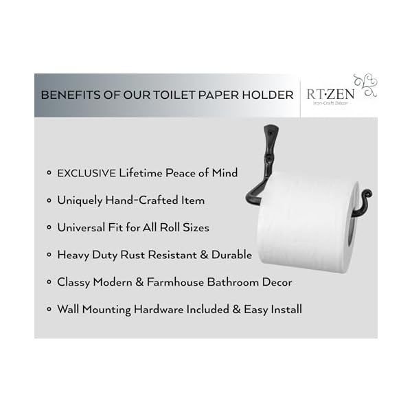 Rtzen bathroom toilet paper holder handcrafted rustic wrought iron wall decor toilet roll holder black matte wall mount toilet paper bar for modern farmhouse bathroom decor  urban country home decor