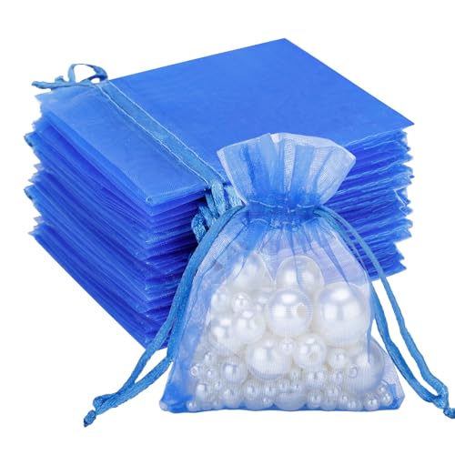 G2PLUS 100PCS Bolsitas para Regalos,Bolsas Organza 7×9CM Bolsita Azul,Bolsas Pequeña para Boda Favores Joyas y Dulces
