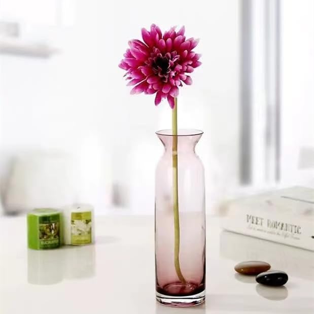 Pale Pink Cylinder Glass Vases, 1.96" W x 7.9" H, Skinny Tall Vase Floral Bouquet Flower Arrangements Wedding Centerpieces Container, 1 Piece