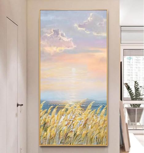 Peinture abstraite lever du soleil grand format pour grand mur vide