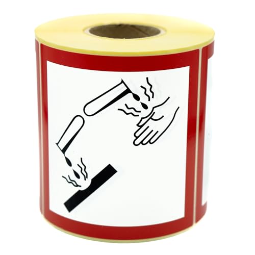 MD Labels GHS 05 Hazardous Goods Labels - Etching Effect / Corrosive 100 x 100 mm - Pack of 500 GHS Symbols - GHS Stickers for Hazardous Substances Labelling