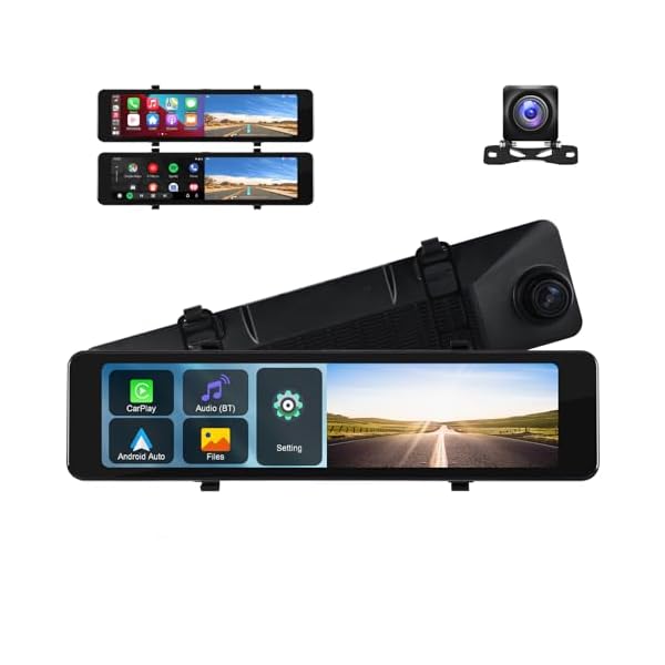 11.26 Inch 4K Mirror Dash Cam Backup camera with Wireless CarPlay Android Auto Front and Rear View Dual Cameras Night Vision Voice Control Bluetooth AUX Parking Monitor ADAS Loop Record for Cars Tucks