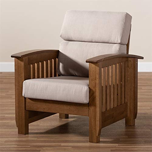 Baxton Studio Charlotte Modern Classic Mission Style Taupe Fabric Upholstered Walnut Brown Finished Wood 1-Seater Lounge Chair #TOP7