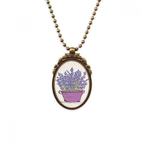 Collier vintage pot de lavande violette et pendentif laiton antique