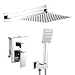 KES Pressure Balancing Showering System Rough-in Body and Trim Kit Handheld and Rainfall Mixer Shower Head Combo Set Modern Square Polished Chrome, KES-XB6223-CH