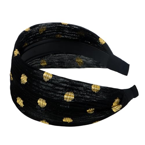ACO-UINT 1 Pack Black Headband for Women, Boho Wide Headbands Polka Dot Thick Headbands with Teeth, Large Head Bands for Women's Hair Turban Hairbands Hair Accessories for Women