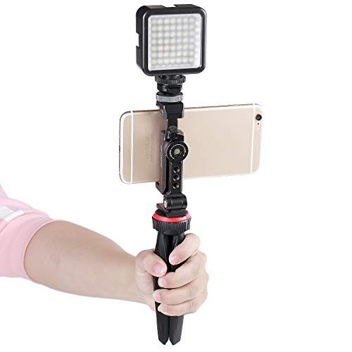 Suporte de tripé de telefone de metal giratório ângulos de rotação e inclinação 360, compatível com