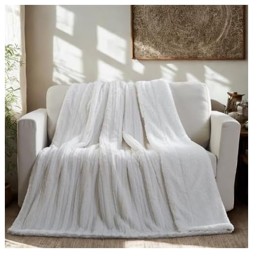 Tache White Ivory Super Soft Warm Polar Faux Fur with Sherpa Throw Blanket 63 x 87
