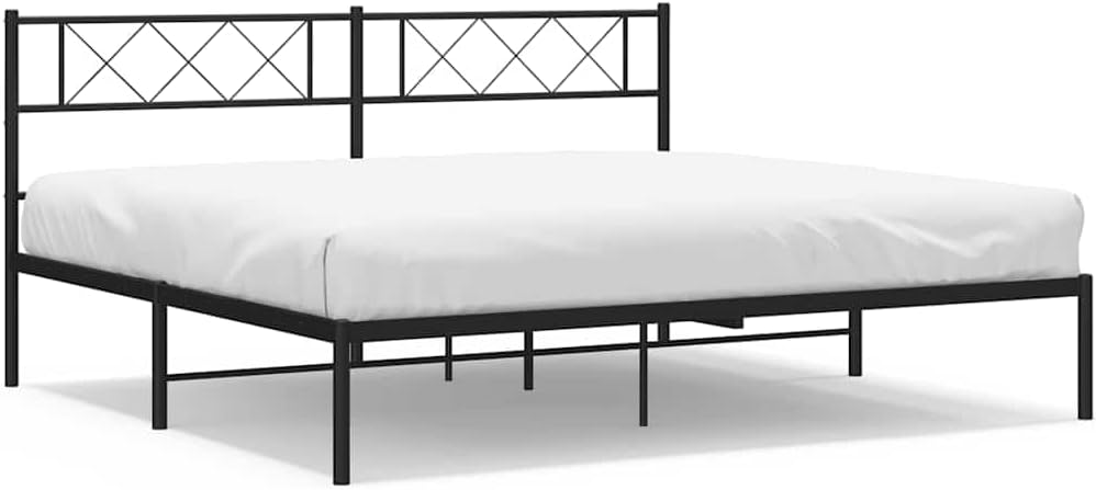 Metal Bed Frame Black Powder-Coated Steel Full Size Platform Bed Frame with Headboard and Storage, Sturdy Durable Slatted Foundation for Bedroom Furniture