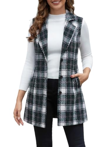 Image of IDEALSANXUN Plaid Vest for Women Fall Winter Sleeveless Blazer Jackets