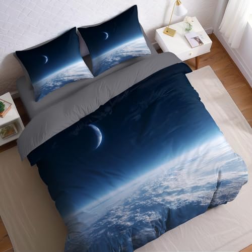 Azul Oscuro Funda nórdica Cama 90 Infantil Luna, Cielo, Nubes, Luna Funda edredón 150x200 cm Microfibra Suave y Transpirable Juego de Ropa de Cama Ideal para niños niñas y Adolescentes