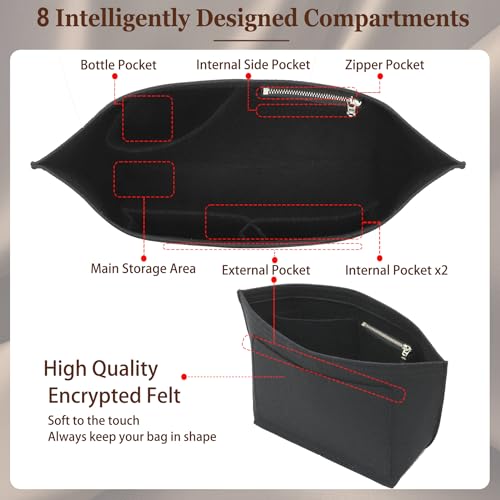 Image of Doxo Longchamp Organizer Insert Medium, Felt Bag Organizer with Cup Holderp,Suitable for Le pliage M Tote Bag and More(Black,M)
