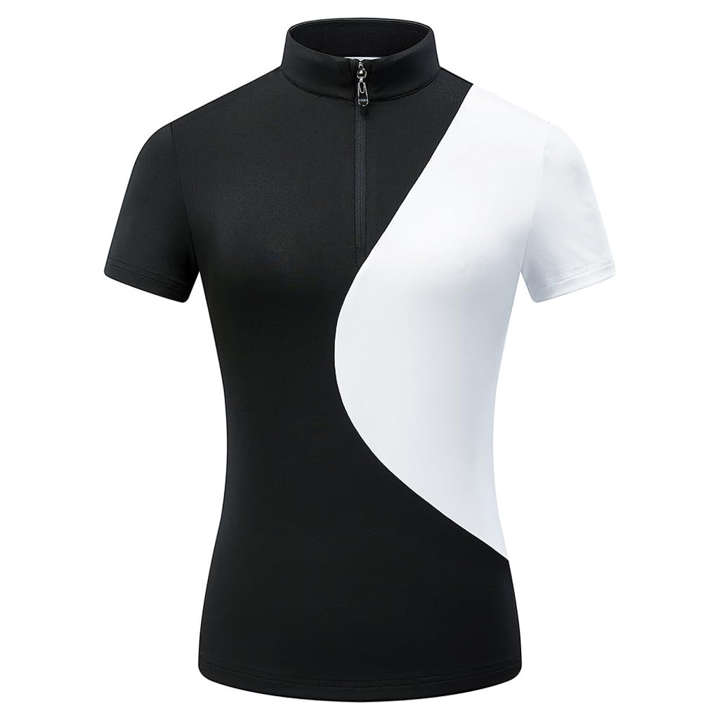 LANGWEI T-Shirt Polo da Golf da Donna Manica Corta Colletto Rialzato con Cerniera Abbigliamento Sportivo Ad Asciugatura Rapida