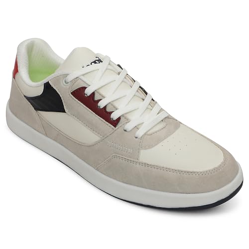 Image of Liberty Leap7x AMAZER-20E Men's Casual Lacing Sneakers, Light Grey and White | Suitable for Walking Travel, College, Office | Comfortable Lace-Up Casual Shoes | Lightweight Stylish Fashion Footwear