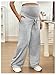 MakeMeChic Women's Maternity Pants Over Belly Wide Leg Casual Comfy Pregnancy Pants Wtih Drawstring Pocket Grey Small
