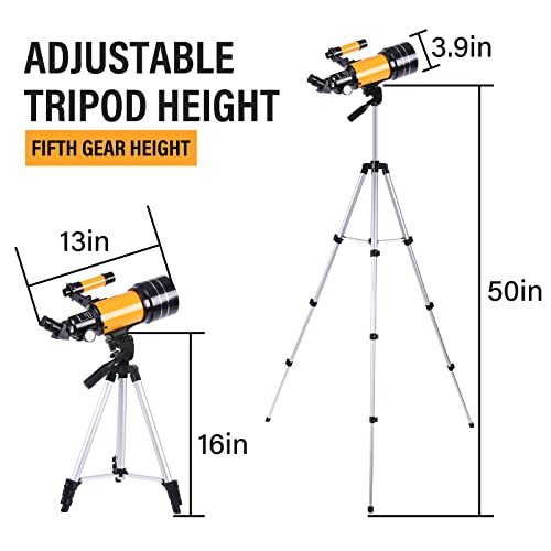Telescope For Adults & Kids, 70Mm Aperture Professional Astronomy Refractor Telescope For Beginners, 300Mm Portable Refractor Telescope With Az Mount, Phone Adapter & Wireless Remote(Orange) #TOP3