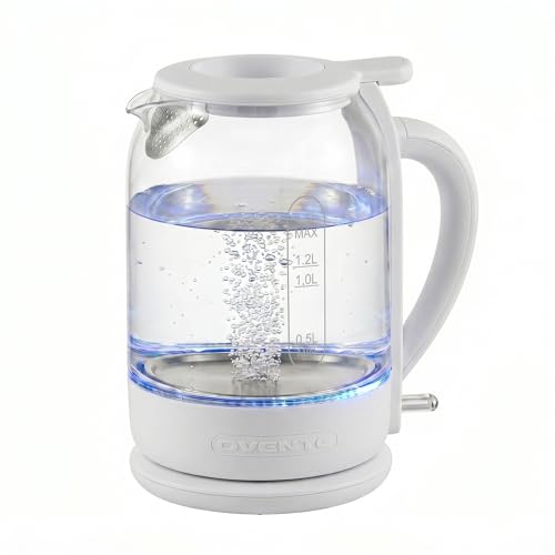 OVENTE Electric Kettle with 1.5L Borosilicate Glass, 1500W Fast Boiling Water Heater for Coffee or Tea, Easy to Fill Lid, Auto Shut-Off, Boil-Dry Protection & Stainless Steel Filter, White KG516W