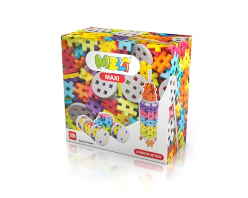 Meli Maxi Constructor - Juego de bloques de construcción, 120 piezas, ruedas, ejes, hexagonales, para niños a partir de 1 año, promueve la creatividad, habilidades motoras finas, duradero, sin BPA
