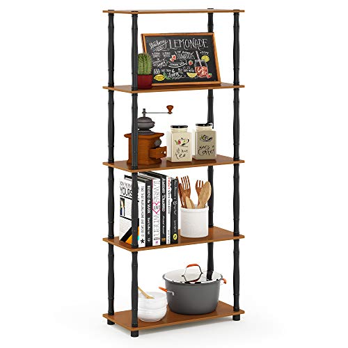 Image of Furinno TURN-S-TUBE Storage Shelves, 5-Tier Book Shelf, Corner Shelf, Toolless Open Shelves, Classic Tubes, for Organization and Storage, Living Room, Garage, Home Office, Light Cherry