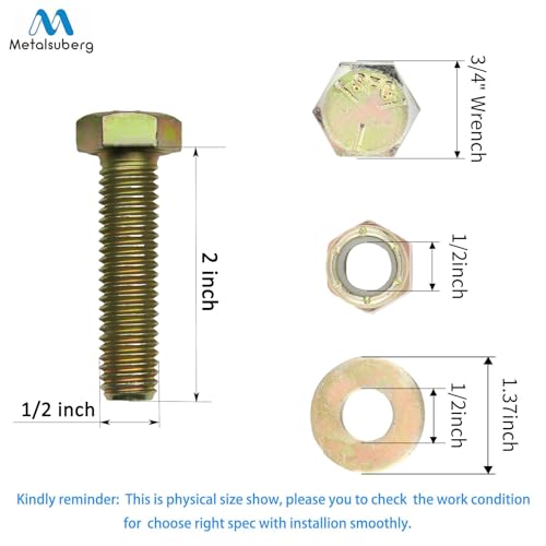 Image of 1 /2 inch x 2 inch Hex Head Bolt by Color Galvanization with Nylon Lock nut and Large Size Washer Assortment Kit,Alloy Steel,Grade 5.(10pcs Pack)