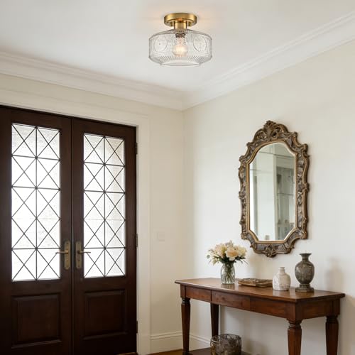 Image of DAYCENT Gold Semi Flush Mount Light 9-Inch Clear Glass Light Fixtures